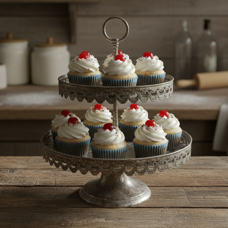 After: Rustic setting with vintage stand